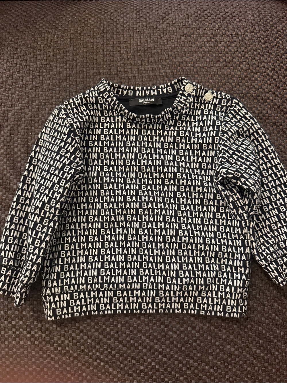 Balmain Kids Black & White Monogram Crewneck Sweater 18M